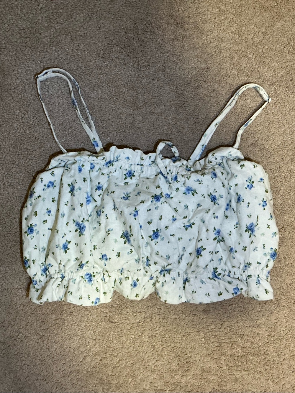 wild fable Cream Floral Cropped Tank with Blue Flower Print